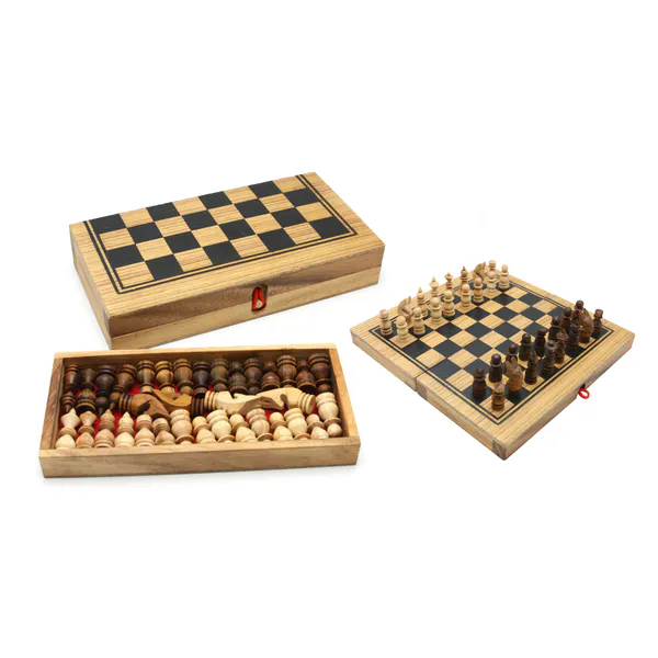 Hovedbilde 3 i 1 sjakkbrett, dam og backgammon