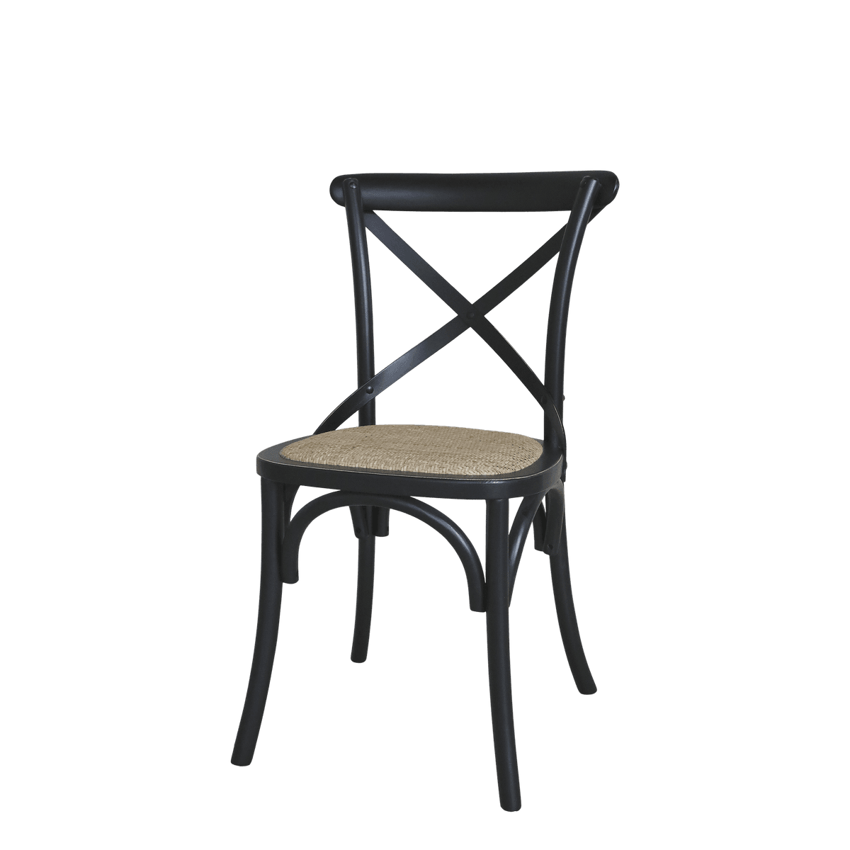 Fransk spisestuestol i sort med rottingsete - Chic Antique