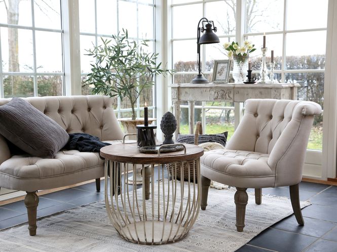 Hovedbilde Sofabord i hvit med trelokk - Sett med 2 bord - Chic Antique