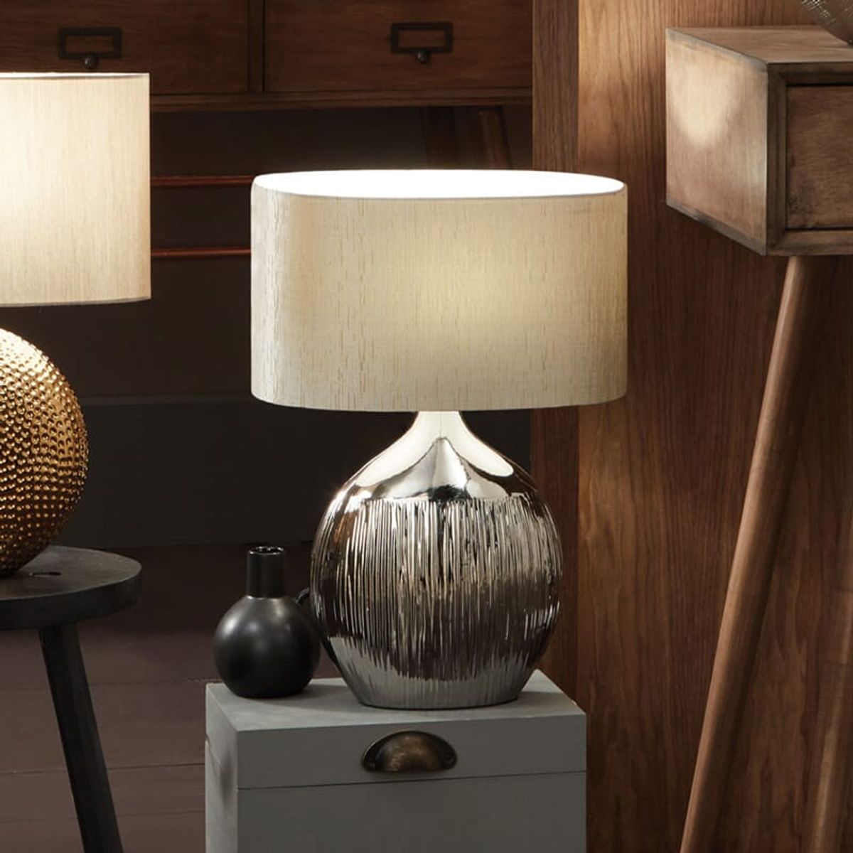 Bordlampe med skjerm Gemini silver 