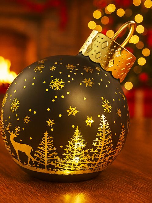 Hovedbilde Julekule stående med LED lys 12 cm -Sort