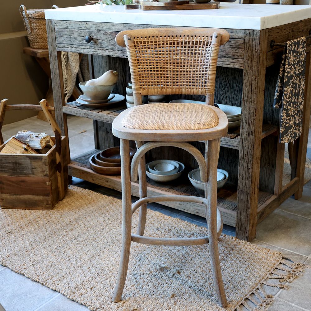 Fransk barkrakk med flettet sete og rygg fra Chic Antique