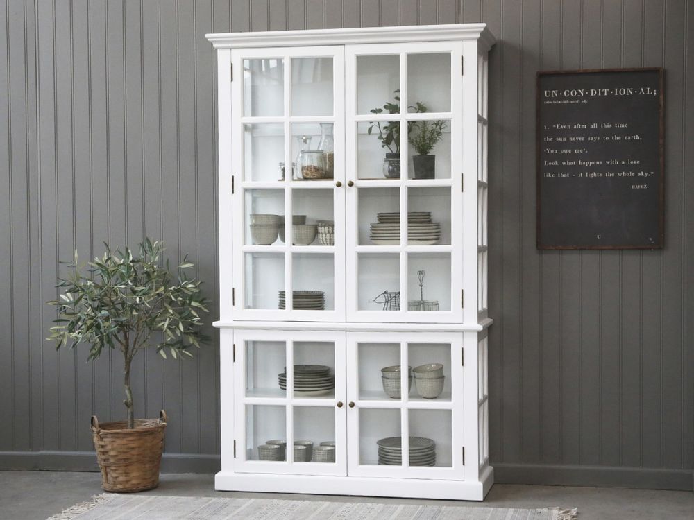 Vitrineskap Med 4 Dører/Hyller Fra Chic Antique Hvit