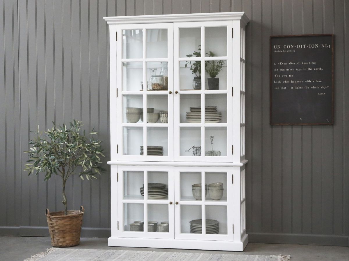 Vitrineskap Med 4 Dører/Hyller Fra Chic Antique Hvit