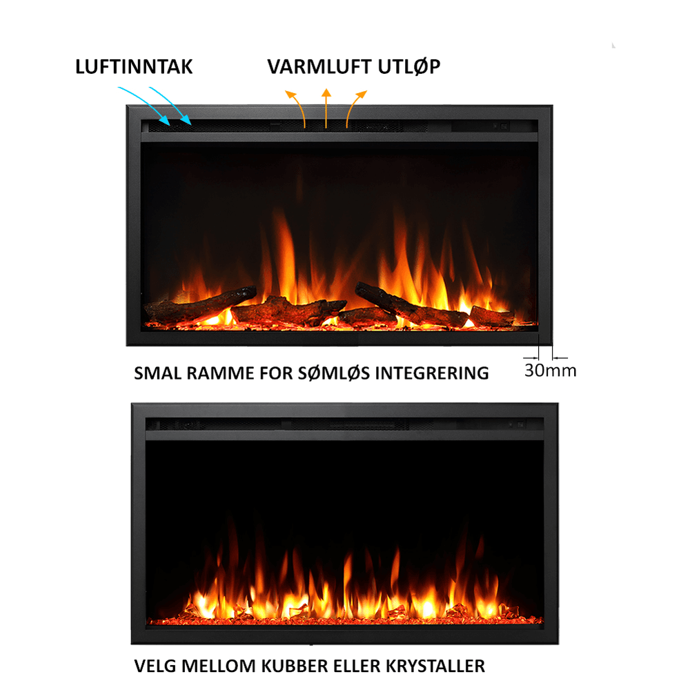 Caloroso innbyggings peis - Maks 2000 watt