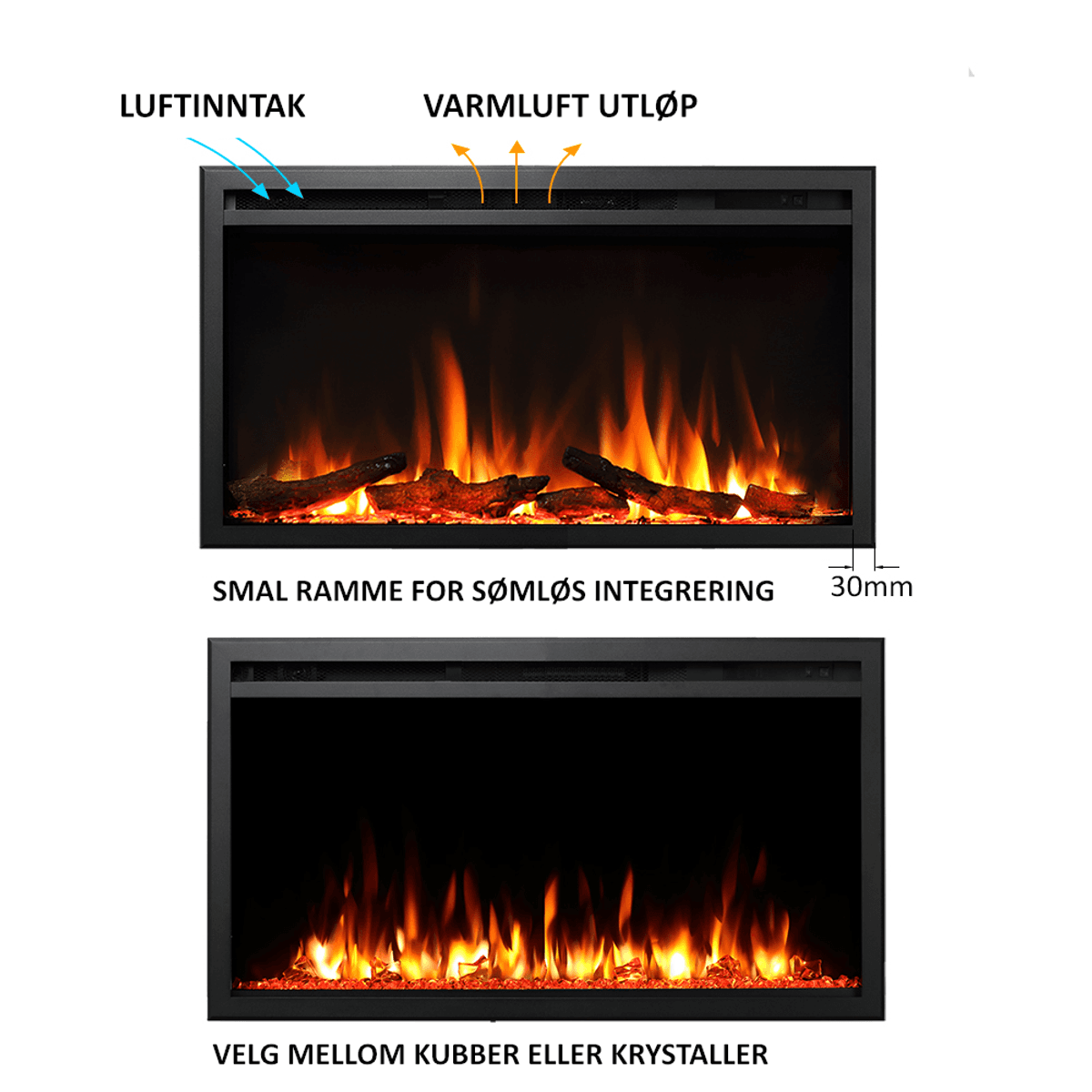 Caloroso innbyggings peis - Maks 2000 watt