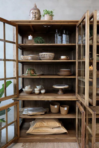 Hovedbilde Marseille Natur Vitrineskap med 8 dører og hyller - Chic Antique