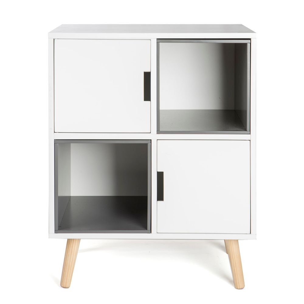 Kommode med 2 skap og 2 rom 60x40x75 cm hvit