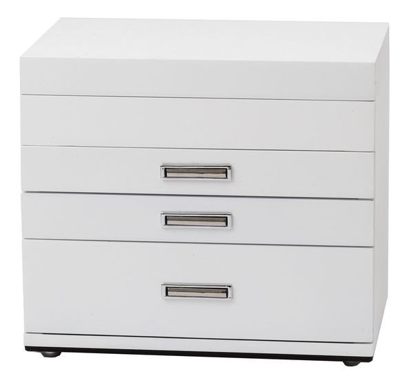 Hovedbilde Stort smykkeskrin i hvitt / beige imitert skinn