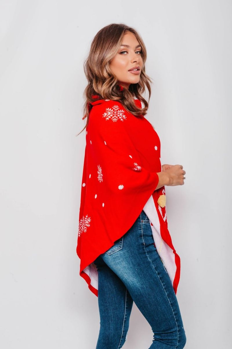 Juleponcho rød Merry Christmas - One size