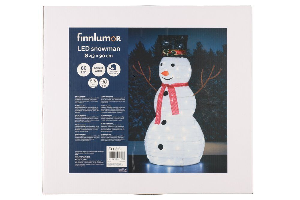 Snømann med ledlys, 90 cm. Utendørs og innendørs bruk