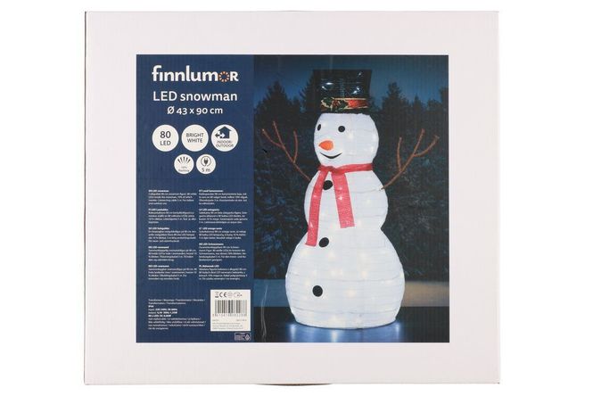 Hovedbilde Snømann med ledlys, 90 cm. Utendørs og innendørs bruk