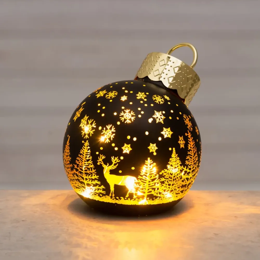 Julekule stående med LED lys 12 cm -Sort